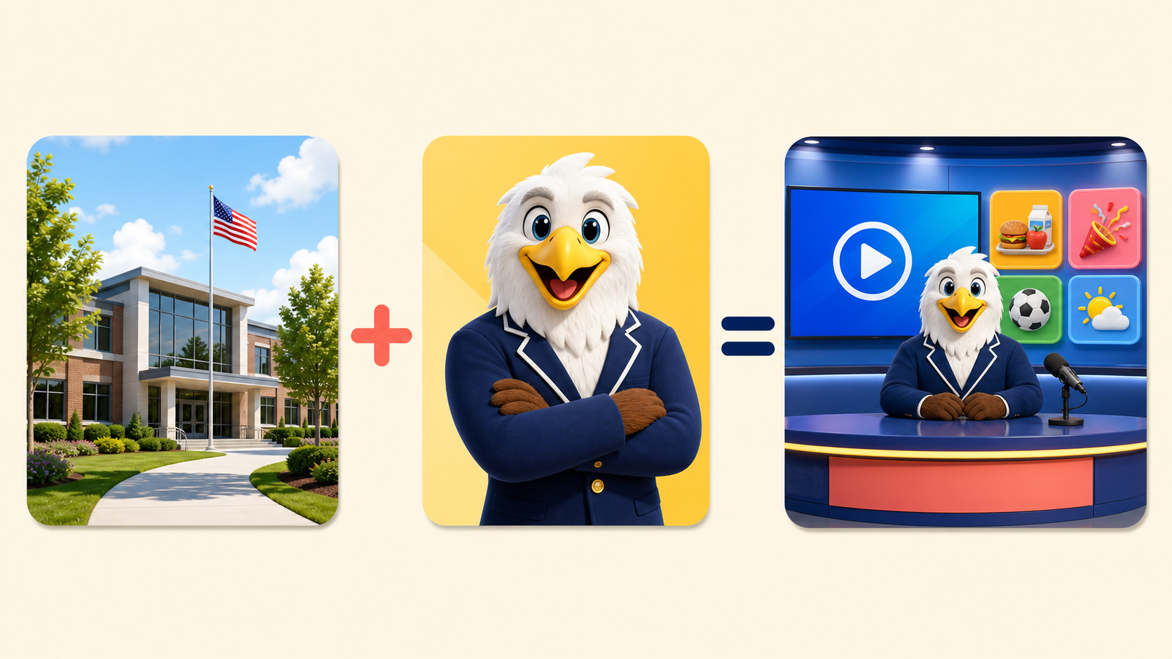 School mascot or logo becomes a character hosting morning announcements.
